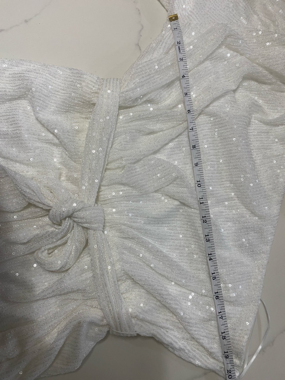 One-Shoulder White Sequin Jumpsuit with Tie Waist - Picture 6 of 7